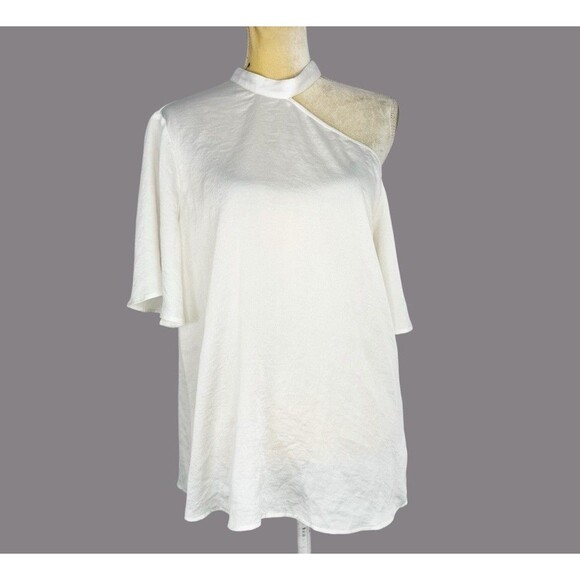 Express Cold Shoulder Cutout Zipper Back Pullover Blouse Large Ivory - Picture 1 of 16